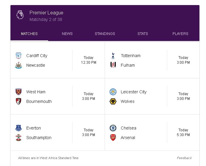 epl week 2 saturday fixtures